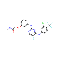 CNC(=O)COC1=CCCC(Nc2ncc(F)c(Nc3ccc(C(F)(F)F)c(Cl)c3)n2)=C1 ZINC001772625829