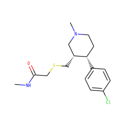 CNC(=O)CSC[C@@H]1CN(C)CC[C@@H]1c1ccc(Cl)cc1 ZINC000013677517
