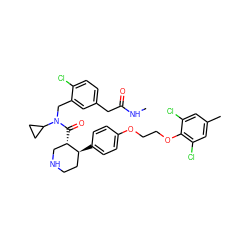 CNC(=O)Cc1ccc(Cl)c(CN(C(=O)[C@H]2CNCC[C@@H]2c2ccc(OCCOc3c(Cl)cc(C)cc3Cl)cc2)C2CC2)c1 ZINC000072147665