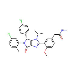 CNC(=O)Cc1ccc(OC)c(-c2nc3c(n2C(C)C)[C@@H](c2ccc(Cl)cc2)N(c2cc(Cl)ccc2C)C3=O)c1 ZINC000169705647