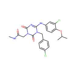 CNC(=O)Cn1c(=O)nc(Nc2ccc(OC(C)C)c(Cl)c2)n(Cc2ccc(Cl)cc2)c1=O ZINC000204174071