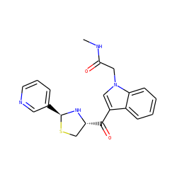 CNC(=O)Cn1cc(C(=O)[C@@H]2CS[C@@H](c3cccnc3)N2)c2ccccc21 ZINC000013737496