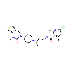 CNC(=O)N(Cc1ccsc1)C1CCN([C@H](C)CCNC(=O)c2c(C)cc(Cl)nc2C)CC1 ZINC000095557507