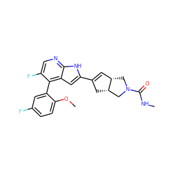 CNC(=O)N1C[C@H]2C=C(c3cc4c(-c5cc(F)ccc5OC)c(F)cnc4[nH]3)C[C@H]2C1 ZINC000226059410