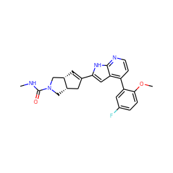 CNC(=O)N1C[C@H]2CC(c3cc4c(-c5cc(F)ccc5OC)ccnc4[nH]3)=C[C@H]2C1 ZINC000217772423
