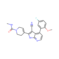 CNC(=O)N1CC=C(c2[nH]c3nccc(-c4cc(F)ccc4OC)c3c2C#N)CC1 ZINC000226048768