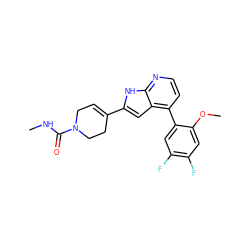 CNC(=O)N1CC=C(c2cc3c(-c4cc(F)c(F)cc4OC)ccnc3[nH]2)CC1 ZINC000226072476