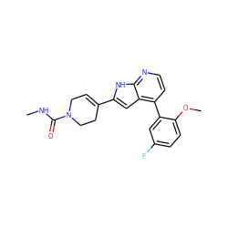 CNC(=O)N1CC=C(c2cc3c(-c4cc(F)ccc4OC)ccnc3[nH]2)CC1 ZINC000211370349