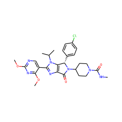 CNC(=O)N1CCC(N2C(=O)c3nc(-c4cnc(OC)nc4OC)n(C(C)C)c3[C@@H]2c2ccc(Cl)cc2)CC1 ZINC000169705591