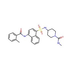 CNC(=O)N1CCC(NS(=O)(=O)c2ccc(NC(=O)c3ccccc3C)c3ccccc23)CC1 ZINC000036184920