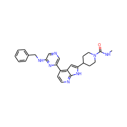 CNC(=O)N1CCC(c2cc3c(-c4cncc(NCc5ccccc5)n4)ccnc3[nH]2)CC1 ZINC000220365871