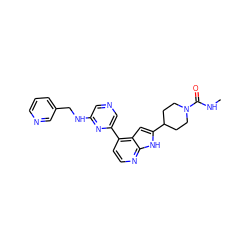 CNC(=O)N1CCC(c2cc3c(-c4cncc(NCc5cccnc5)n4)ccnc3[nH]2)CC1 ZINC000220326512