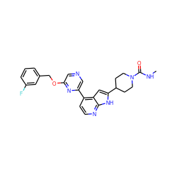 CNC(=O)N1CCC(c2cc3c(-c4cncc(OCc5cccc(F)c5)n4)ccnc3[nH]2)CC1 ZINC000220346002
