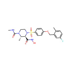 CNC(=O)N1CCN(S(=O)(=O)c2ccc(OCc3cc(F)ccc3C)cc2)[C@@H](C(=O)NO)[C@@H]1C ZINC000139523765