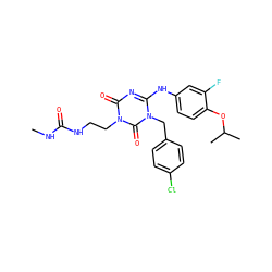 CNC(=O)NCCn1c(=O)nc(Nc2ccc(OC(C)C)c(F)c2)n(Cc2ccc(Cl)cc2)c1=O ZINC000204159490