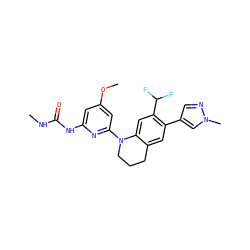 CNC(=O)Nc1cc(OC)cc(N2CCCc3cc(-c4cnn(C)c4)c(C(F)F)cc32)n1 ZINC001772602704
