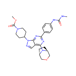 CNC(=O)Nc1ccc(-c2nc(N3[C@H]4CC[C@H]3COC4)c3cnn(C4CCN(C(=O)OC)CC4)c3n2)cc1 ZINC000101286066