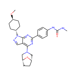 CNC(=O)Nc1ccc(-c2nc(N3C[C@@H]4CC[C@H](C3)O4)c3cnn([C@H]4CC[C@H](OC)CC4)c3n2)cc1 ZINC000101313223