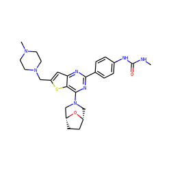 CNC(=O)Nc1ccc(-c2nc(N3C[C@@H]4CC[C@H](C3)O4)c3sc(CN4CCN(C)CC4)cc3n2)cc1 ZINC000045386601