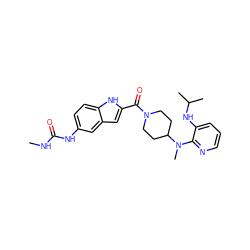 CNC(=O)Nc1ccc2[nH]c(C(=O)N3CCC(N(C)c4ncccc4NC(C)C)CC3)cc2c1 ZINC000013758739