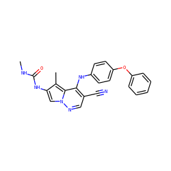 CNC(=O)Nc1cn2ncc(C#N)c(Nc3ccc(Oc4ccccc4)cc3)c2c1C ZINC000028569477