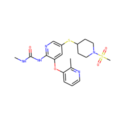 CNC(=O)Nc1ncc(SC2CCN(S(C)(=O)=O)CC2)cc1Oc1cccnc1C ZINC000299827902