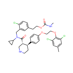 CNC(=O)OCCc1ccc(Cl)c(CN(C(=O)[C@H]2CNCC[C@@H]2c2ccc(OCCOc3c(Cl)cc(C)cc3Cl)cc2)C2CC2)c1 ZINC000072147728