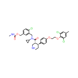 CNC(=O)OCc1ccc(Cl)c(CN(C(=O)[C@H]2CNCC[C@@H]2c2ccc(OCCOc3c(Cl)cc(C)cc3Cl)cc2)C2CC2)c1 ZINC000072147712