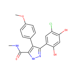 CNC(=O)c1[nH]nc(-c2cc(Cl)c(O)cc2O)c1-c1ccc(OC)cc1 ZINC000004617891