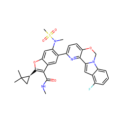 CNC(=O)c1c([C@H]2CC2(C)C)oc2cc(N(C)S(C)(=O)=O)c(-c3ccc4c(n3)-c3cc5c(F)cccc5n3CO4)cc12 ZINC000212272875