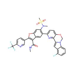 CNC(=O)c1c(-c2ccc(C(F)(F)F)nc2)oc2cc(N(C)S(C)(=O)=O)c(-c3ccc4c(n3)-c3cc5c(F)cccc5n3CO4)cc12 ZINC000212244939