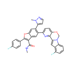 CNC(=O)c1c(-c2ccc(F)cc2)oc2cc(-c3ccnn3C)c(-c3ccc4c(n3)-c3cc5c(F)cccc5n3CO4)cc12 ZINC000148300224