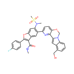 CNC(=O)c1c(-c2ccc(F)cc2)oc2cc(N(C)S(C)(=O)=O)c(-c3ccc4c(n3)-c3cc5c(CO)cccc5n3CO4)cc12 ZINC000148297724