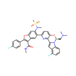 CNC(=O)c1c(-c2ccc(F)cc2)oc2cc(N(C)S(C)(=O)=O)c(-c3ccc4c(n3)-c3cc5c(F)cccc5n3[C@H](CN(C)C)O4)cc12 ZINC000218304803