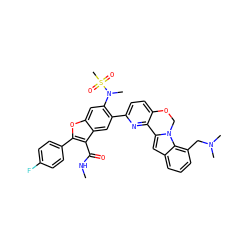 CNC(=O)c1c(-c2ccc(F)cc2)oc2cc(N(C)S(C)(=O)=O)c(-c3ccc4c(n3)-c3cc5cccc(CN(C)C)c5n3CO4)cc12 ZINC000205191497