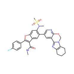 CNC(=O)c1c(-c2ccc(F)cc2)oc2cc(N(C)S(C)(=O)=O)c(-c3cnc4c(c3)-c3nc5c(n3CO4)CCCC5)cc12 ZINC000148303891