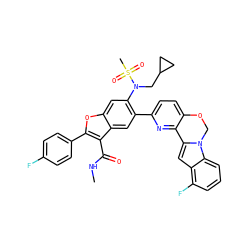 CNC(=O)c1c(-c2ccc(F)cc2)oc2cc(N(CC3CC3)S(C)(=O)=O)c(-c3ccc4c(n3)-c3cc5c(F)cccc5n3CO4)cc12 ZINC000218308185