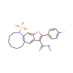 CNC(=O)c1c(-c2ccc(F)cc2)oc2cc3c(cc12)CCCCCCN3S(C)(=O)=O ZINC000144026620