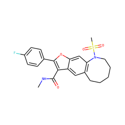 CNC(=O)c1c(-c2ccc(F)cc2)oc2cc3c(cc12)CCCCCN3S(C)(=O)=O ZINC000144126383