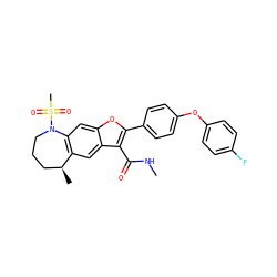 CNC(=O)c1c(-c2ccc(Oc3ccc(F)cc3)cc2)oc2cc3c(cc12)[C@@H](C)CCCN3S(C)(=O)=O ZINC000144109185