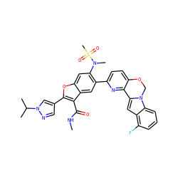 CNC(=O)c1c(-c2cnn(C(C)C)c2)oc2cc(N(C)S(C)(=O)=O)c(-c3ccc4c(n3)-c3cc5c(F)cccc5n3CO4)cc12 ZINC000212244837