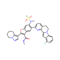 CNC(=O)c1c(-c2cnn3c2CCCC3)oc2cc(N(C)S(C)(=O)=O)c(-c3ccc4c(n3)-c3cc5c(F)cccc5n3CC4)cc12 ZINC000212211554