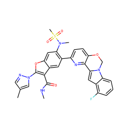 CNC(=O)c1c(-n2cc(C)cn2)oc2cc(N(C)S(C)(=O)=O)c(-c3ccc4c(n3)-c3cc5c(F)cccc5n3CO4)cc12 ZINC000212253272