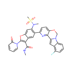 CNC(=O)c1c(-n2ccccc2=O)oc2cc(N(C)S(C)(=O)=O)c(-c3ccc4c(n3)-c3cc5c(F)cccc5n3CO4)cc12 ZINC000212245142