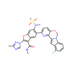 CNC(=O)c1c(-n2cnc(C)n2)oc2cc(N(C)S(C)(=O)=O)c(-c3ccc4c(n3)-c3cc5c(F)cccc5n3CO4)cc12 ZINC000212253484