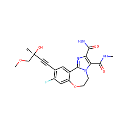 CNC(=O)c1c(C(N)=O)nc2n1CCOc1cc(F)c(C#C[C@](C)(O)COC)cc1-2 ZINC000219443018