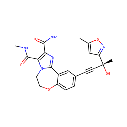 CNC(=O)c1c(C(N)=O)nc2n1CCOc1ccc(C#C[C@@](C)(O)c3cc(C)on3)cc1-2 ZINC000215745373