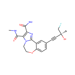 CNC(=O)c1c(C(N)=O)nc2n1CCOc1ccc(C#C[C@](C)(O)CF)cc1-2 ZINC000219503748