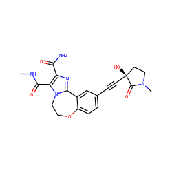 CNC(=O)c1c(C(N)=O)nc2n1CCOc1ccc(C#C[C@]3(O)CCN(C)C3=O)cc1-2 ZINC000215762956
