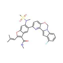 CNC(=O)c1c(C=C(C)C)oc2cc(N(C)S(C)(=O)=O)c(-c3ccc4c(n3)-c3cc5c(F)cccc5n3CO4)cc12 ZINC000212192750